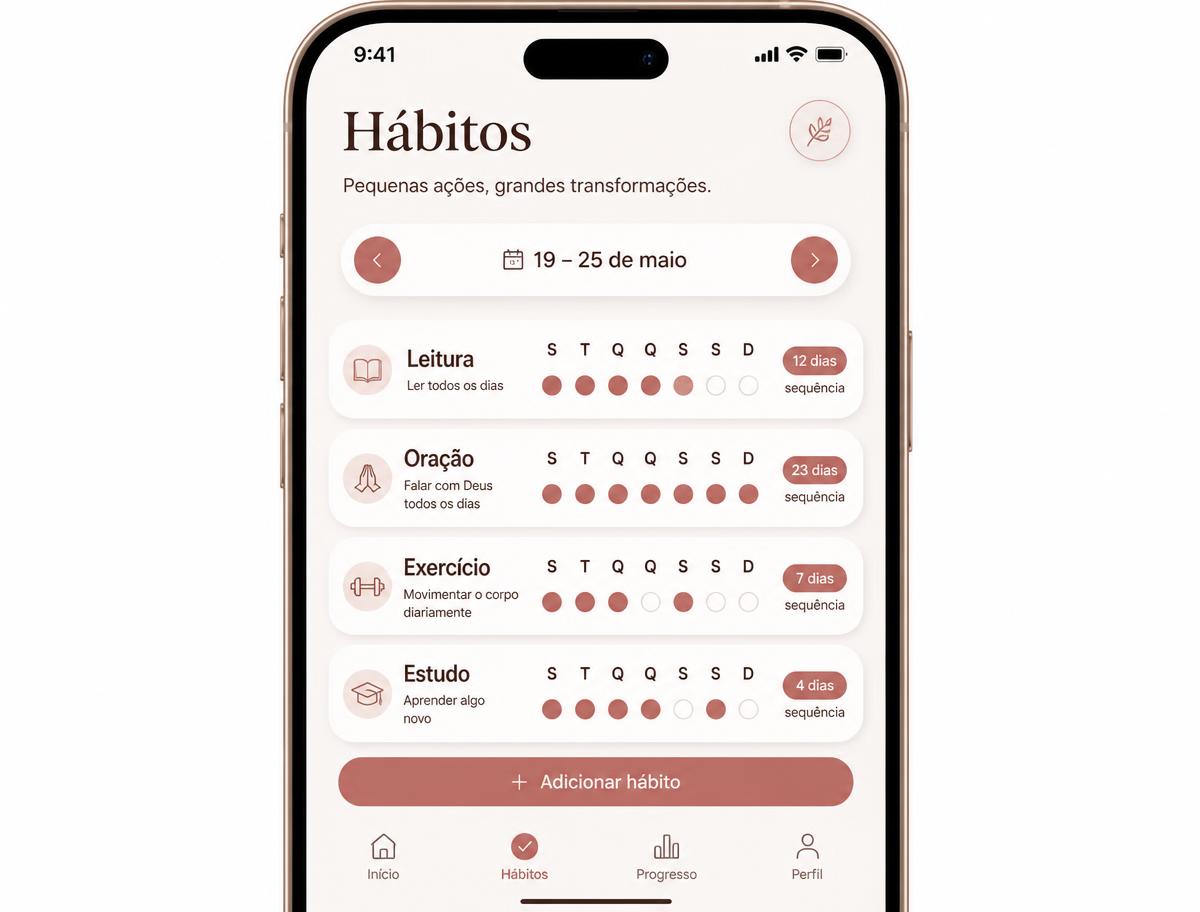 Tela de hábitos do aplicativo A Ordem