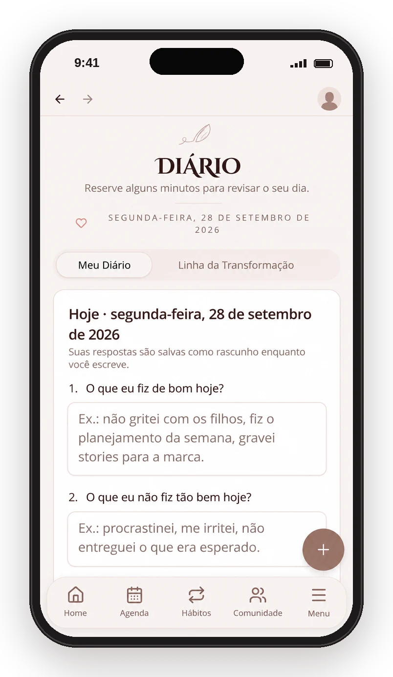 Tela do diário do aplicativo A Ordem