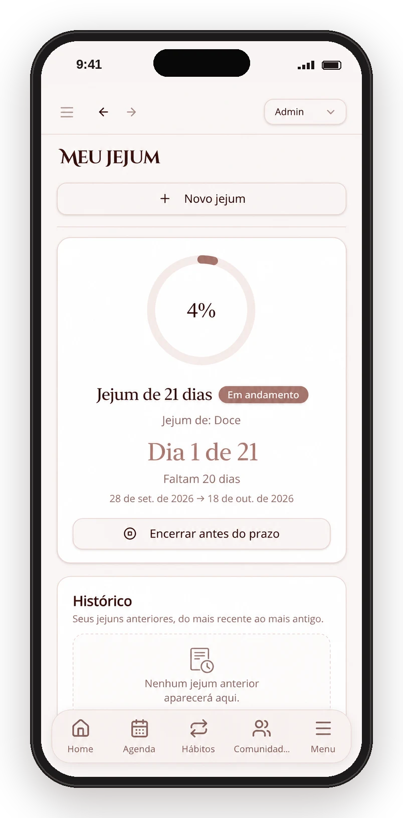 Mockup do Meu Jejum no aplicativo A Ordem