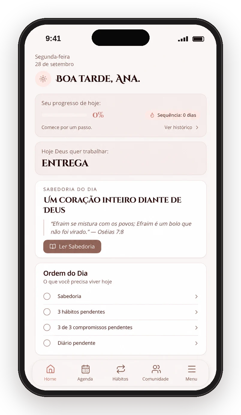 Tela inicial do aplicativo A Ordem no celular