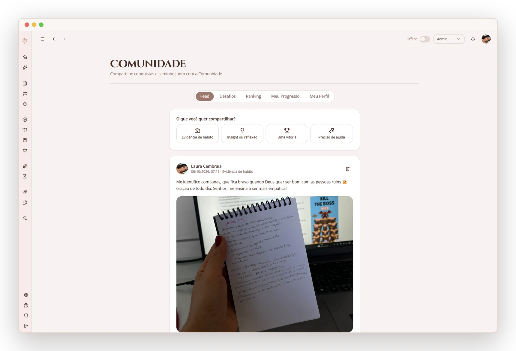 Mockup da Comunidade no aplicativo A Ordem