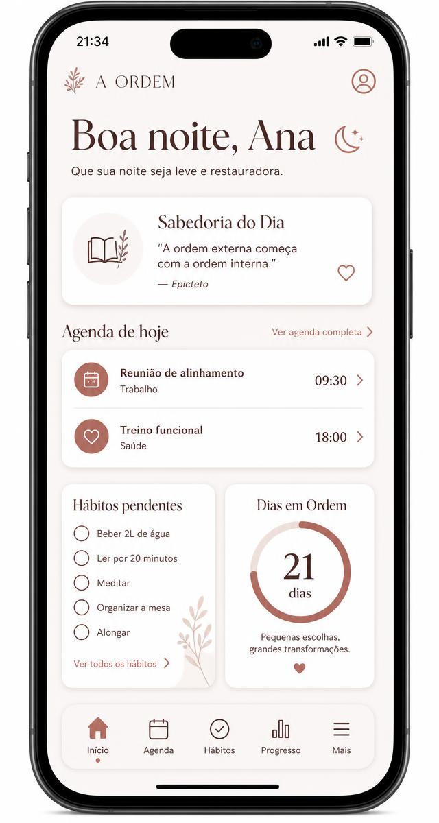 Tela inicial do aplicativo A Ordem no celular