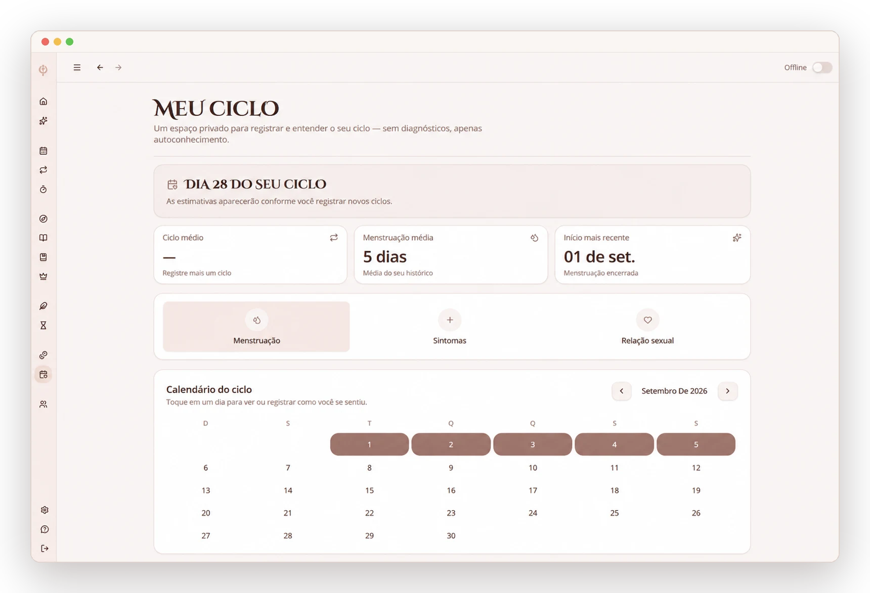 Mockup do Meu Ciclo no aplicativo A Ordem