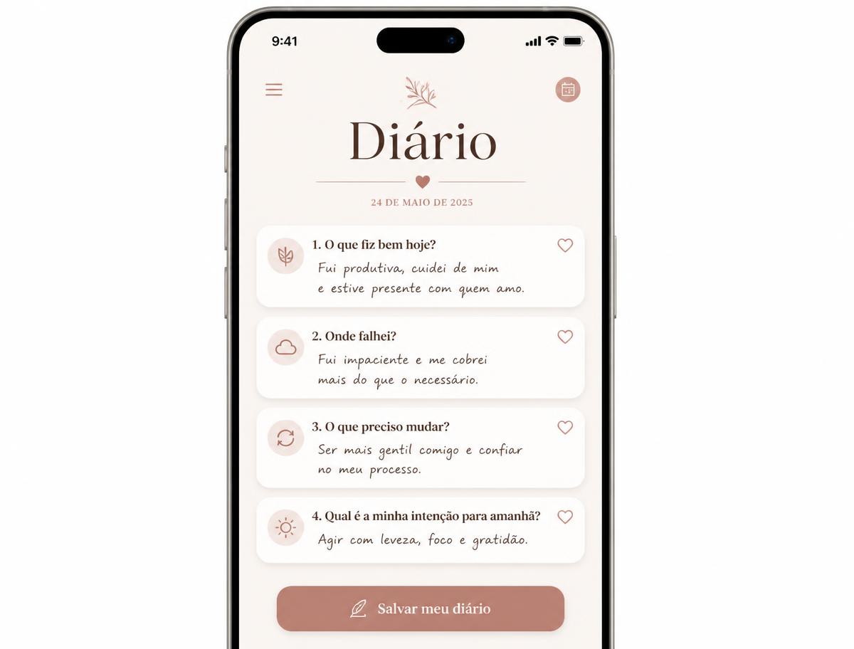 Tela do diário do aplicativo A Ordem